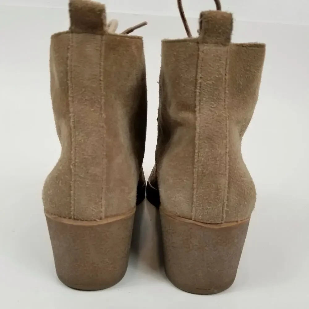 Lucky Brand Jaemma Women's Tan Suede Wedge Heel Ankle Boots Size 8.5